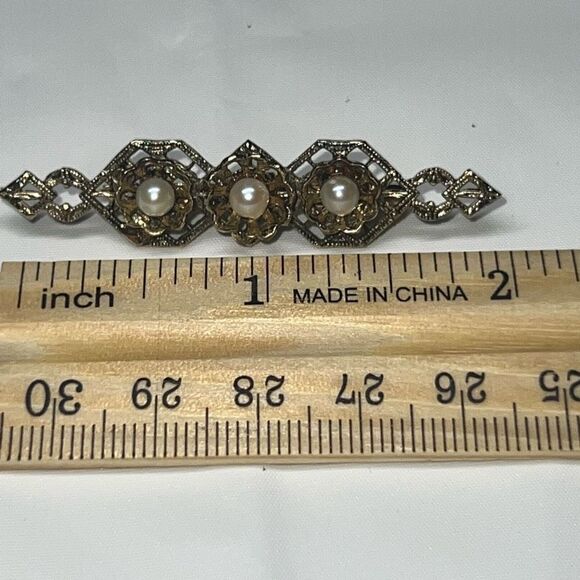 Art Deco Czech Brooch, Faux Pearl Brooch, filigree and diamante brooch c1920-30 - Picture 4 of 5